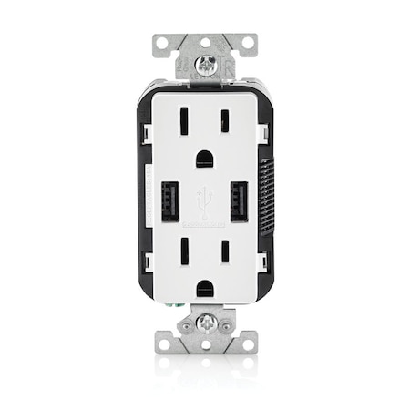 Leviton Leviton Decora 15 amps 125 V Duplex White Outlet and USB Charger 5-15R 1 pk R02-T5632-0BW